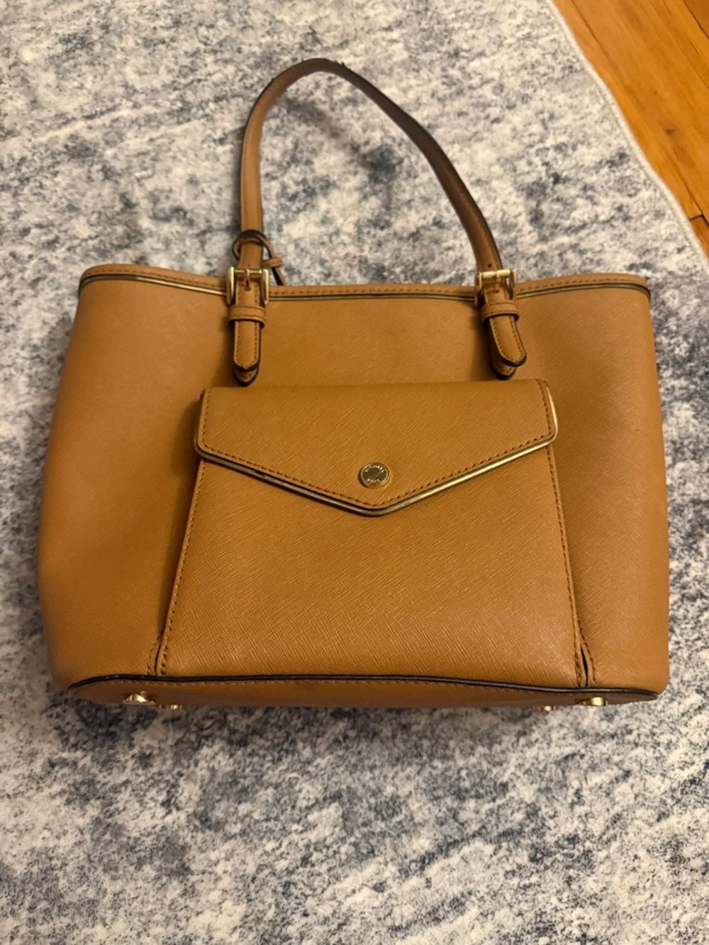 Michael Kors Cognac Saffiano Leather Tote with Front Pocket - Picture 2 of 16